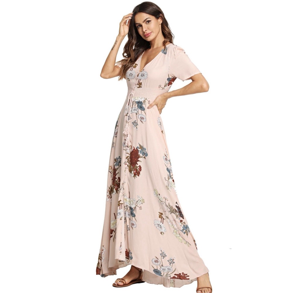 Milumia Floral‎ Maxi Dress L Button Front Fairy Romantic Whimsy Princess